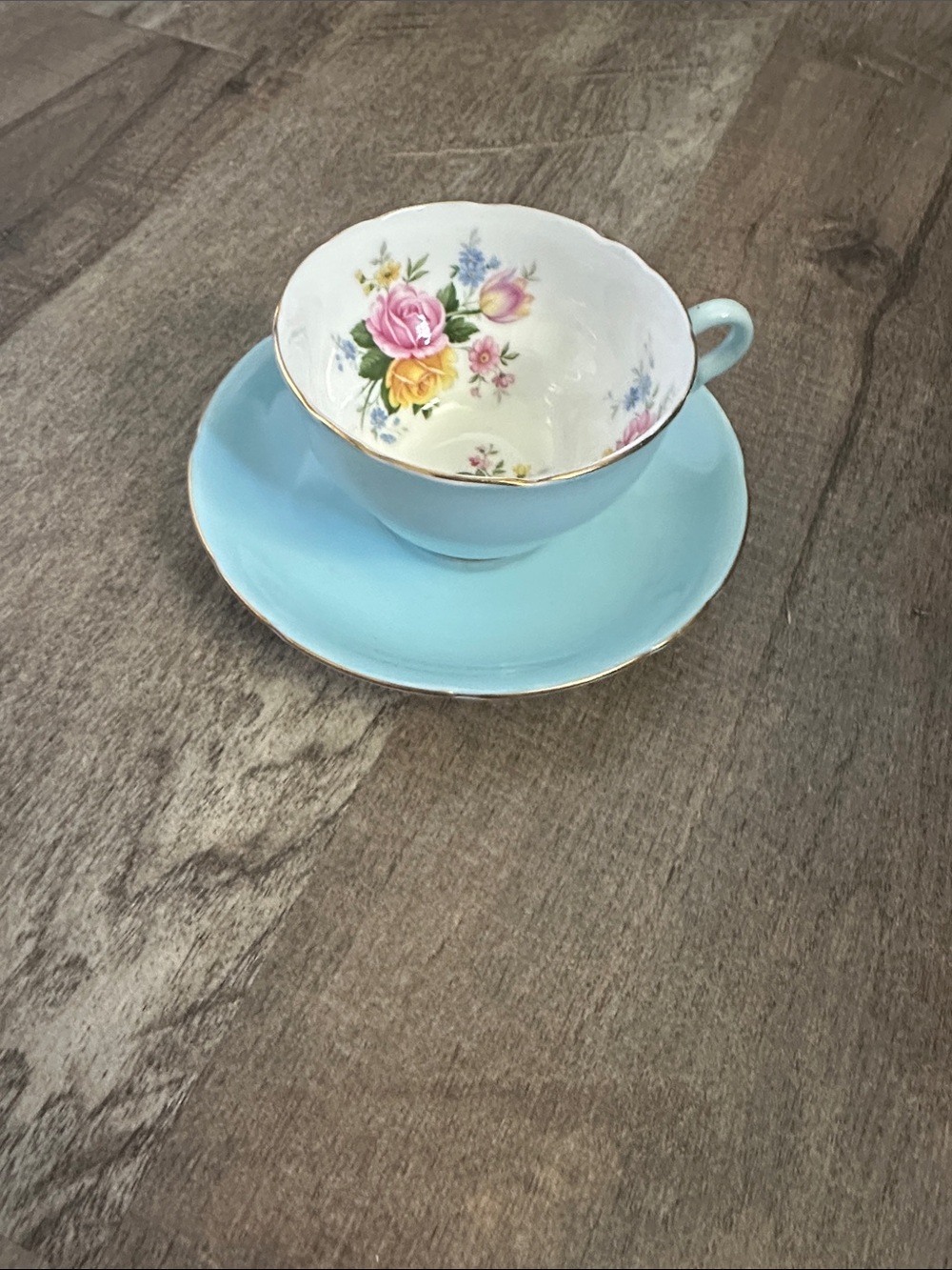 Blue Floral Gold-Rim Teacup & Saucer - Royal Stafford
